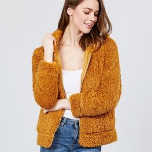 Teddy fur jacket zip up hoodie with side pockets